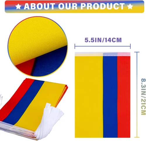 Vista 3 de Guirnalda de Banderines de Colombia, Pequeñas Mini Banderas Colombianas Guirnalda de Banderines, Decoración Nacional del País para Escuela, Fiesta