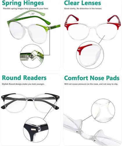 Vista 6 de Eyekepper Elegantes lentes de lectura de gran tamaño para mujer, paquete de 4 lectores redondos grandes para mujer +0.50