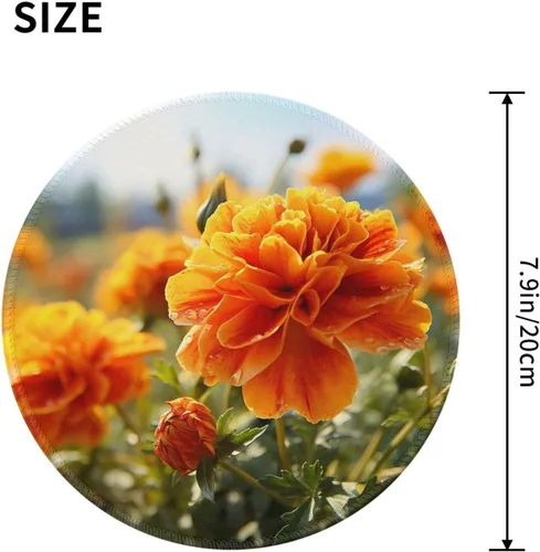 Vista 2 de Gaming Mousepad Marigold Flower Autumn Flowers Print Round Mousepad Non-Slip Rubber Base MousePads with Stitched Edges MouseMat for Computers Laptop