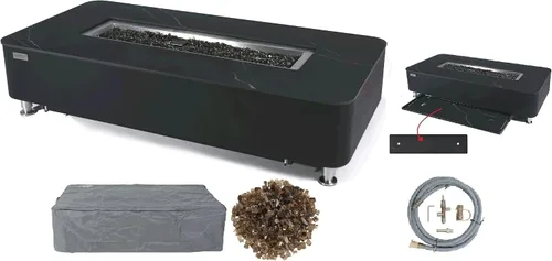 Vista 71 de Elementi+ Mesa de Fuego de Gas Colorado de Hormigón Fundido de 56" Rectangular, Hoguera al Aire Libre con Ignición Electrónica Incluye Cubierta