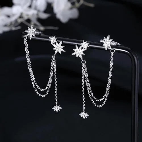 Vista 4 de SLUYNZ - Aretes de plata de ley 925 con diseño de estrella, para mujeres, adolescentes, niñas, aretes de estrella