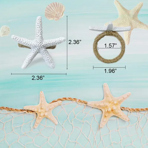 Vista 2 de WINGFISH Juego de 12 servilleteros de estrella de mar blanco a granel para decoración de mesa de comedor de playa costera, bonitos soportes