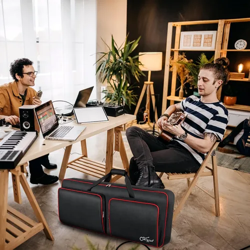 Vista 8 de SNIGJAT Funda para teclado de 49 teclas suave, bolsa de piano con bolsillos acolchados para piezas de instrumentos y accesorios, bolsa impermeable