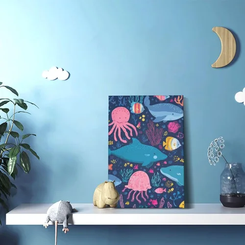 Vista 6 de Wall Art for Living Room Wall Decor Picture Marine Animals Canvases Painting Retro Farmhouse Posters Decorative Aesthetic Painting for Kitchen