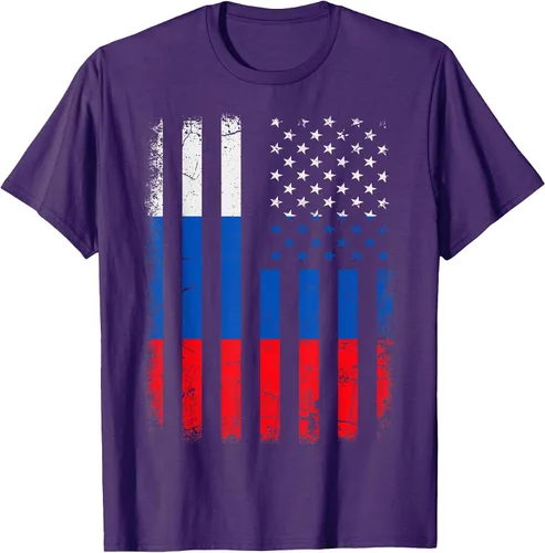 Vista 12 de Russian American Flag Russia America Pride Heritage T-Shirt Asphalt Grey
