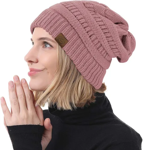 Vista 5 de Durio Gorros de invierno para mujer, gorro de punto trenzado, gorro de invierno grueso para mujer