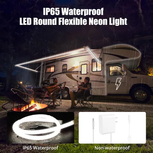 Vista 4 de Cuerda de luz LED de neón de 360°, tubo redondo de 3.28 pies, 6500 K, tira de luces LED blancas de iluminación de 360 grados, IP65, impermeable