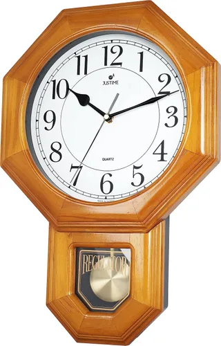 Vista 3 de JUSTIME - Reloj de pared con péndulo de madera maciza de 17.5 pulgadas, campanilla de Westminster Hourly Westminster Melody, Traditional
