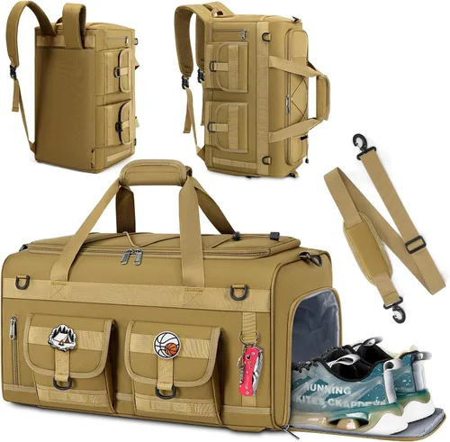 Vista 9 de RAINSMORE Bolsa de gimnasio para hombres, 45L grande 3 en 1, bolsa deportiva con compartimento para zapatos y bolsillo húmedo, resistente al agua