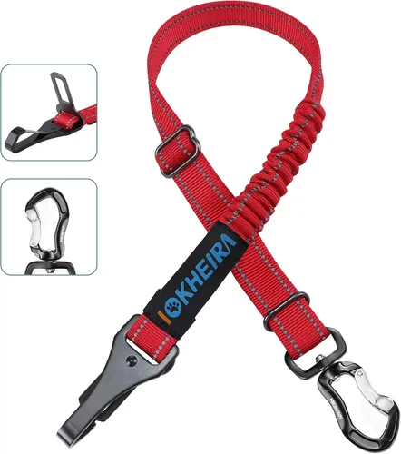 Vista 11 de IOKHEIRA Cinturón de seguridad para perro, arnés ajustable actualizado reflectante con elástico de bungee para asiento de coche con mosquetón Negro