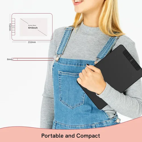 Vista 4 de VEIKK Tableta de dibujo VK640, tableta OSU de 6 x 4 pulgadas con lápiz capacitivo sin batería, tableta gráfica digital para Android Windows, Mac