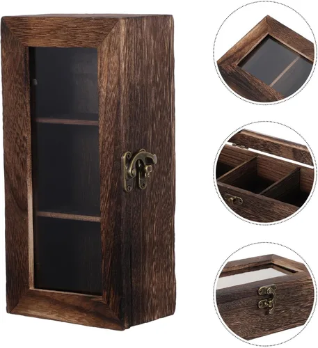 Vista 9 de SEWACC 3-compartment Display Box with Acrylic, Pine Wood Cabinet Organizer