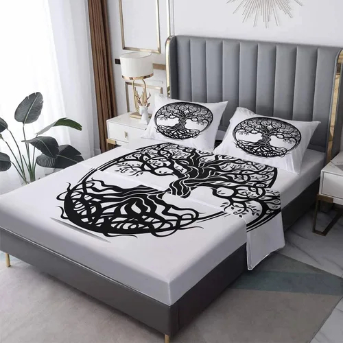 Vista 11 de Juego de sábanas de tamaño individual con diseño de árbol de la vida, sábanas de microfibra suave y bolsillo profundo, sábanas y fundas de almohada