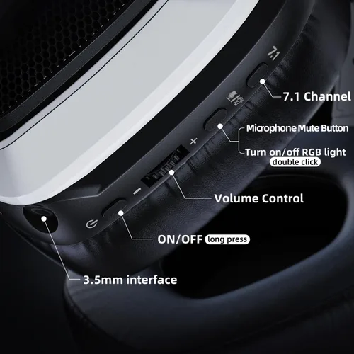 Vista 7 de Tatybo Auriculares inalámbricos para juegos para PC, PS5, PS4, Switch, Mac, auriculares USB de 2.4 Ghz con micrófono, modo con cable de 0.138 in
