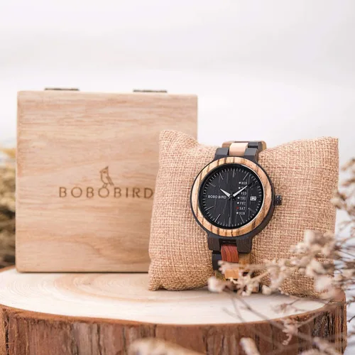 Vista 2 de GUANKE Women Watches Wooden Colorful Bamboo Watches for Men Female with Week Date Display Handmade Natural Wood Casual Wirst Watches for Ladies Men