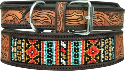 Vista 3 de Collar de cuero para perro, tamaño pequeño, estilo occidental, resistente, con cuentas ajustables y acolchado, suave para cachorros y perros