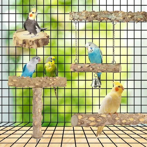 Vista 5 de Perchas para pájaros, 4 piezas de ramas de madera natural para pájaros, perca de pájaros, jaula de palo de masticar, accesorios para loros, ramas