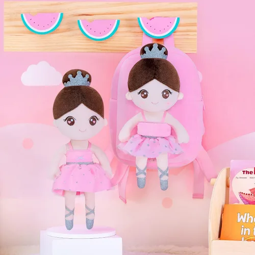Vista 9 de Gloveleya Mochila para niñas pequeñas con suave muñeca bailarina rosa a partir de 2 años
