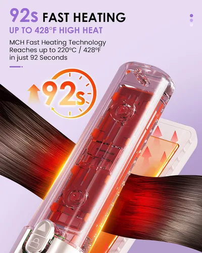 Vista 4 de Plancha de pelo inalámbrica, plancha plana con revestimiento de Rosa
