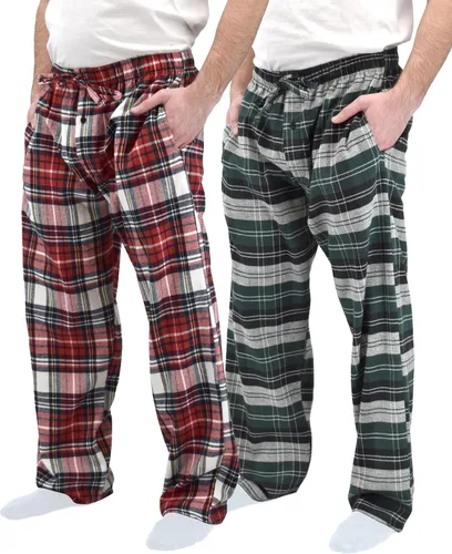 Vista 13 de Andrew Scott - Pantalones de pijama de franela 100 % algodón supersuaves para hombre, diseño a cuadros, paquete de 2