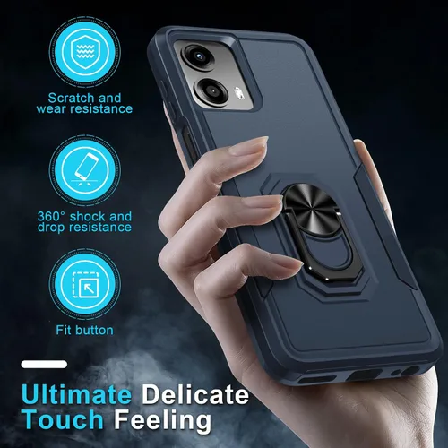 Vista 5 de Funda diseñada para Motorola Moto G 5G 2024 con soporte de anillo de metal integrado Protector de pantalla de vidrio templado, funda resistente