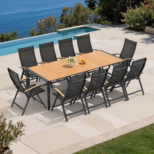 Vista 11 de Crestlive Products Juego de comedor de patio de 9 piezas, mesa de aluminio de 83 pulgadas para exteriores con 8 sillas reclinables, respaldo