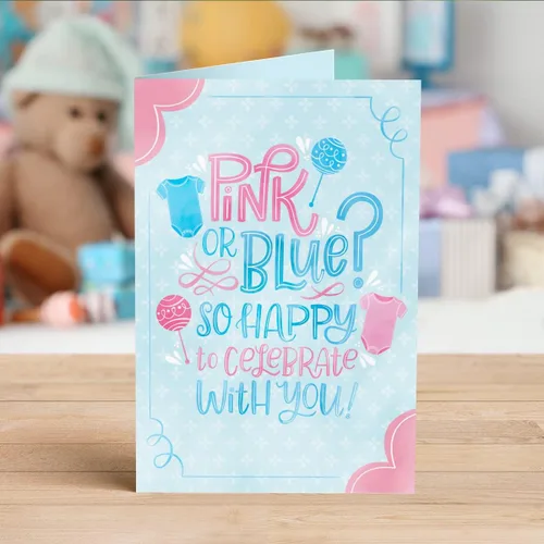 Vista 2 de Designer Greetings Tarjetas de revelación de género para bebés: bonito diseño de accesorios de bebé rosa y azul (6 tarjetas con sobres)