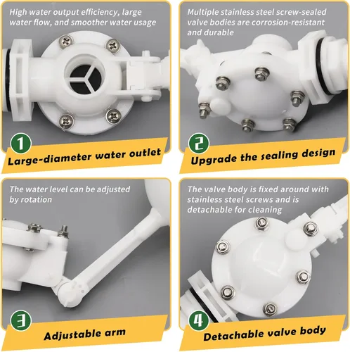 Vista 3 de Válvula flotante desmontable de 3/4, válvula de flotador de agua de plástico blanco con brazo ajustable para control de nivel de agua para estanque