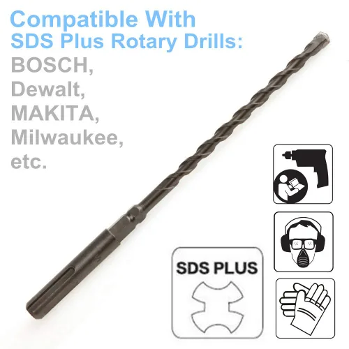 Vista 3 de Brocas de martillo giratorio hexagonal SDS Plus de 3/16 pulgadas x 7 pulgadas para tornillo de hormigón, 12 unidades, 3/16 x 7 pulgadas, brocas SDS