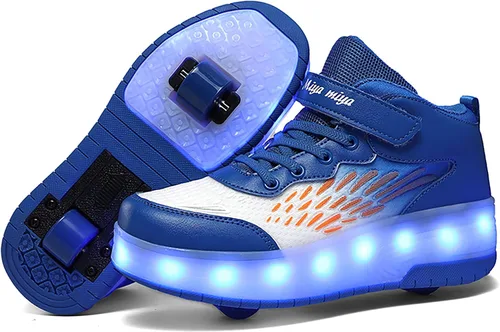 Vista 15 de Wooowyet - Tenis con ruedas y luces LED para niños y niñas, con ruedas, USB recargable, cierre de gancho y bucle