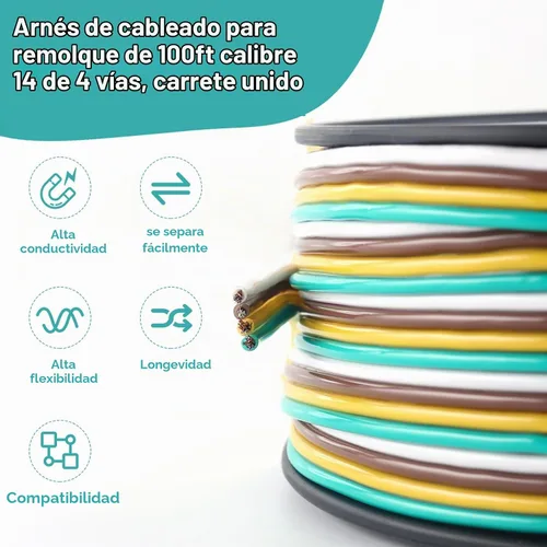 Vista 3 de Kit de arnés de cableado de remolque de 100 pies, calibre 14, 4 vías