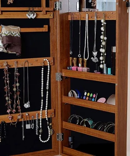 Vista 9 de Veemuaro Armario de joyería, organizador de joyas montado en la paredpuerta de 47.2 pulgadas de alto, con espejo, caja organizadora de joyas