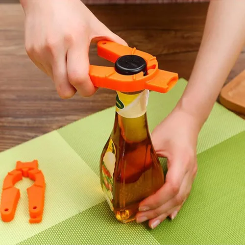 Vista 4 de Paquete de 4 abrebotellas de cocina multifuncional, ajustable, fácil agarre, abridor de botellas naranja, uso para ancianos débiles manos y artritis