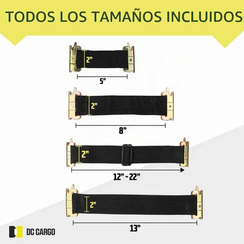 Vista 5 de DC Cargo Mall Correas E Track – Paquete de 4 – Correas de amarre ajustables y estándar resistentes de 12 a 22 pulgadas, compatibles con accesorios