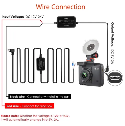 Vista 3 de Kit de cable duro para cámara de salpicadero de automóvil, cable de alimentación compatible con WOLFBOX D07, REDTIGER F7N, Z-Edge Z3D Z3Pro T4 T3