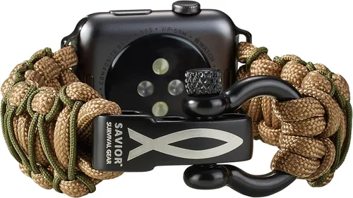 Vista 27 de Savior Survival Gear - Correa de repuesto para Apple Watch de 1.65”/42 mm, hecha de 550 cuerda de paracaídas con grillete ajustable de acero Negro