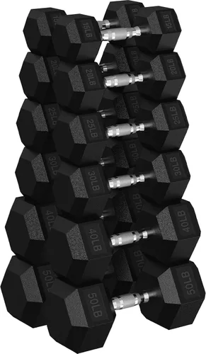 Vista 19 de HANDBODE Rubber Coated Hex Dumbbell Set, 90-640 lb