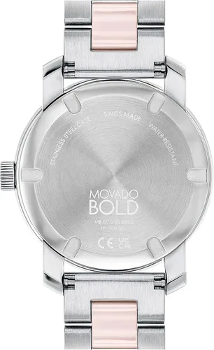 Vista 3 de Movado - Reloj de cuarzo suizo de cerámica para mujer pulsera de eslabones de acero inoxidable dos tonos