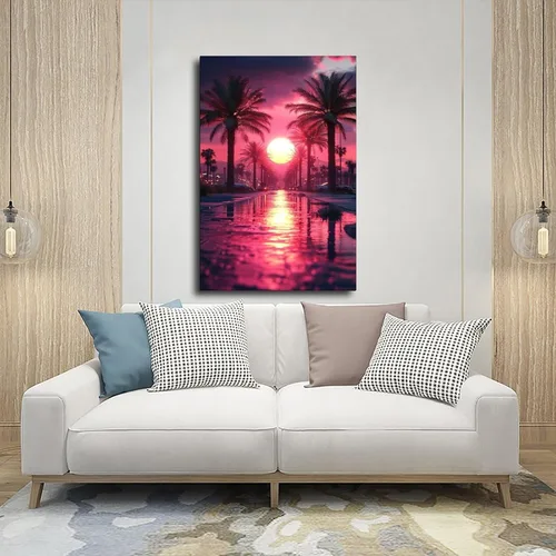 Vista 5 de Retrofuturism Vaporwave Wall Art – 80s Neon Cyber Cityscape Print – Synthwave Retro Poster for Bedroom Decor Poster Canvas Artwork Prints Rustic