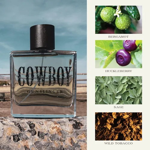 Vista 4 de Cowboy Gunslinger - Colonia para hombre de Tru Western, 3.4 onzas, cálida y fresca, aroma a arándano y salvia, fragancia masculina audaz con cuero