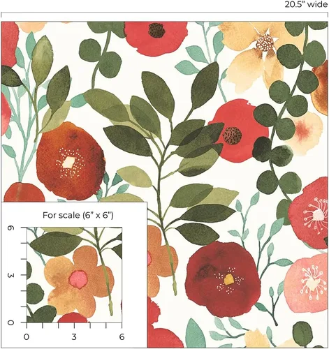Vista 9 de NextWall Garden Dance Floral - Papel tapiz autoadhesivo (rubí y verde cazador)