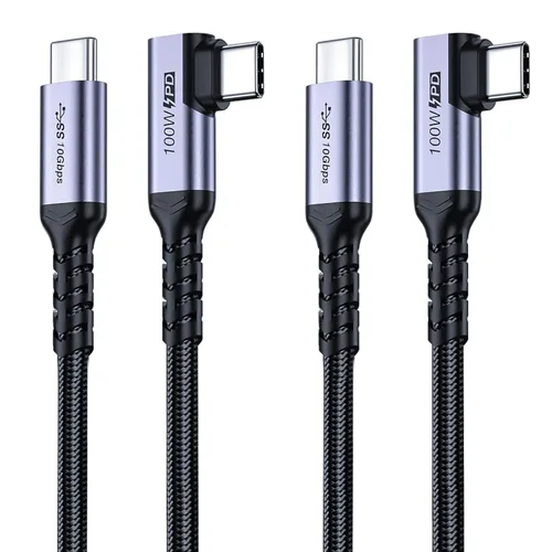 Vista 9 de Cable USB C corto de 100W 3.1 ángulo recto [1.5 pies, 2 paquetes], carga rápida de 5A, cables con chip E-Marker de datos de alta velocidad 10Gbps