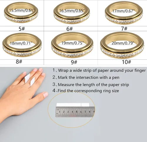 Vista 4 de Stainless Steel Anxiety Rings for Women Spinner Fidget Ring Dorado