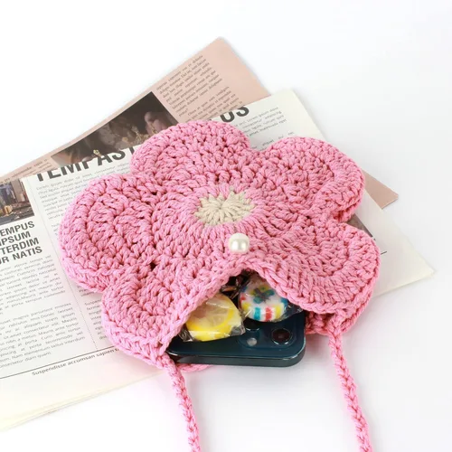 Vista 2 de Minache Bolso bandolera de moda para niñas pequeñas, bolso bandolera de ganchillo para niñas pequeñas