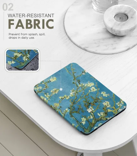 Vista 3 de MoKo Funda compatible con Kindle Basic de 11.ª generación 2024/2022 de 6 2-Flores de albaricoque.
