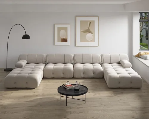 Vista 9 de JACH - Sofá modular modular de 138 pulgadas, sofás minimalistas de terciopelo en forma de U con tumbonas, sofás convertibles modernos de 6 asientos