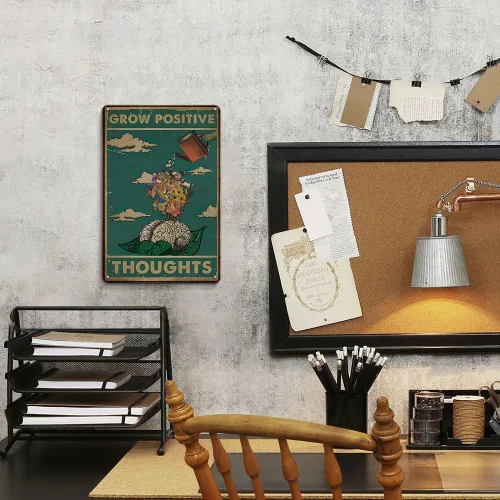 Vista 2 de Póster de metal de pared vintage crece pensamientos positivos Póster vintage