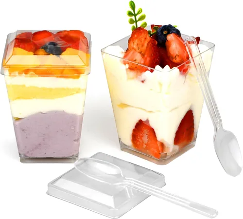 Vista 8 de Tazas de postre transparentes cuadradas de 5 onzas (50 tazas de postre + 50 cucharas)