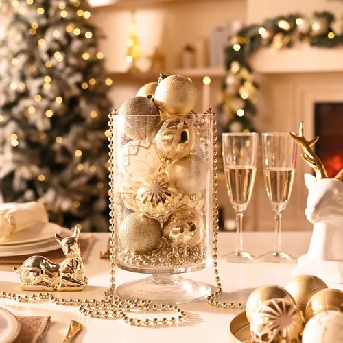 Vista 4 de Valery Madelyn Juego de Adornos Navideños para Árbol de Navidad, 30 Piezas de 5 cm Adornos de Bolas de Navidad Inastillables en Blanco y Oro Oro