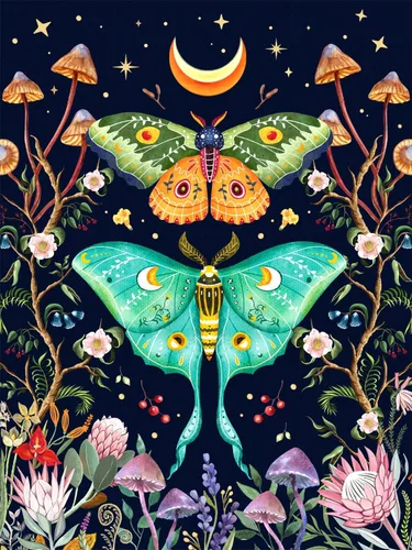 Vista 8 de FILASLFT Kits de Arte de Diamante para Adultos Mariposa Luna, Kit de Pintura de Diamantes de Mariposa para Principiantes, Flor de Seta Lunar Punto
